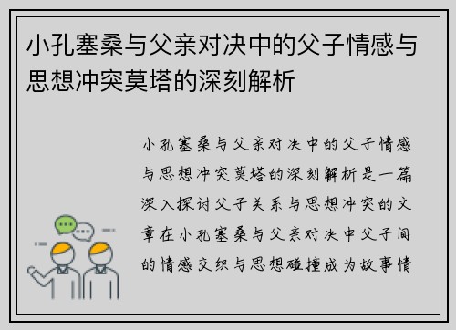 小孔塞桑与父亲对决中的父子情感与思想冲突莫塔的深刻解析